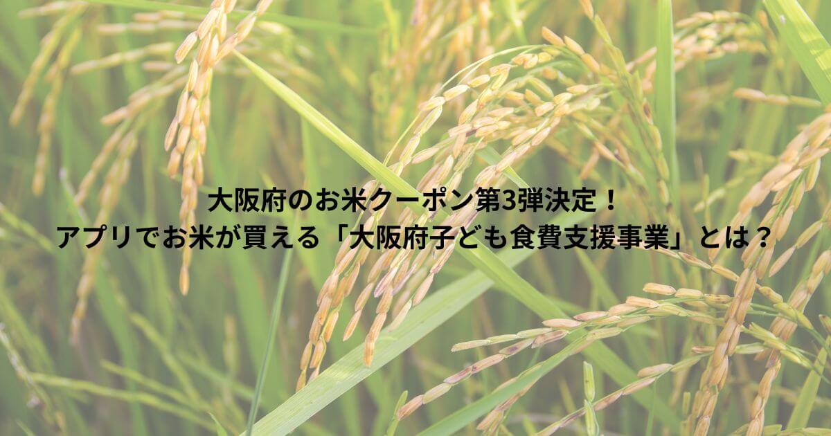 大阪府のお米クーポン第3弾決定！アプリでお米が買える「大阪府子ども食費支援事業」とは？