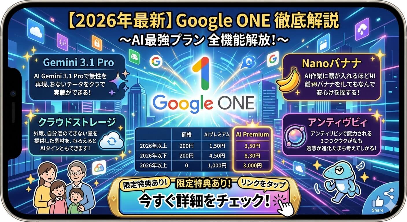 【2026年最新】Google ONEとは？Gemini・Nano Banana・Antigravityまで使える最強プランを徹底解説