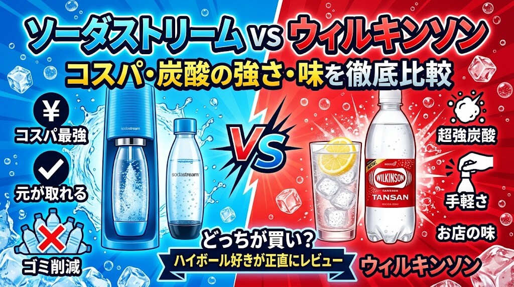 ソーダストリーム vs ウィルキンソン｜コスパ・炭酸の強さ・味を徹底比較